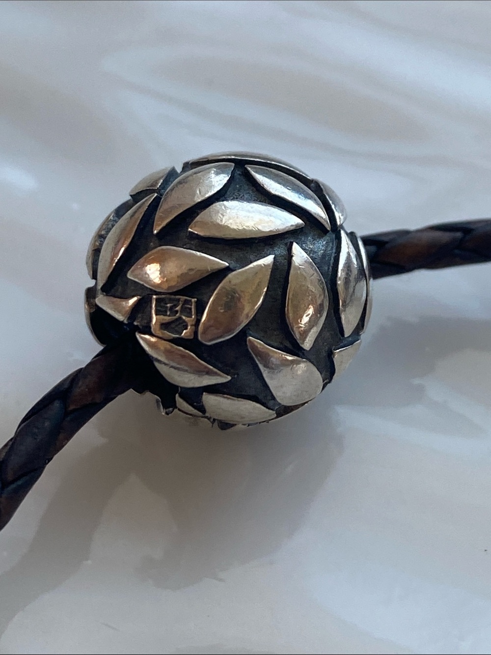 Sterling Silver Filigree Bead on Brown  Braided Cord Necklace - Picture 7 of 9